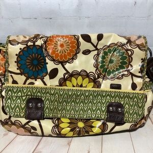 FOSSIL Bold Retro Floral Key-Per Messenger Bag Coated Canvas Green Orange